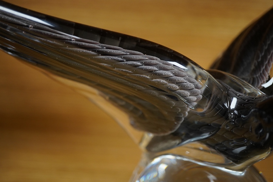 A signed Swedish Art glass bird and another, 28cm tall